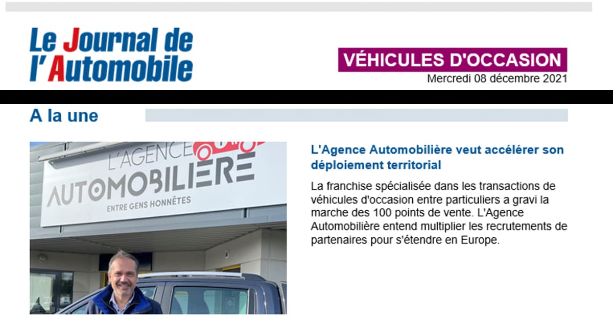 L’Agence Automobilière à la Une du Journal de l’Automobile du mercredi 08 décembre 2021