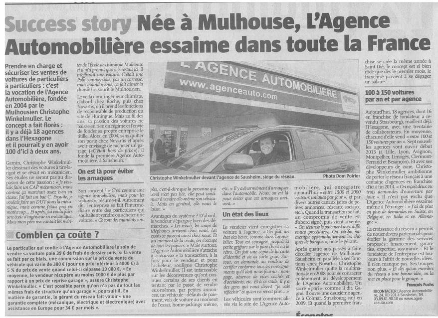 couverture et article dans l'Alsace