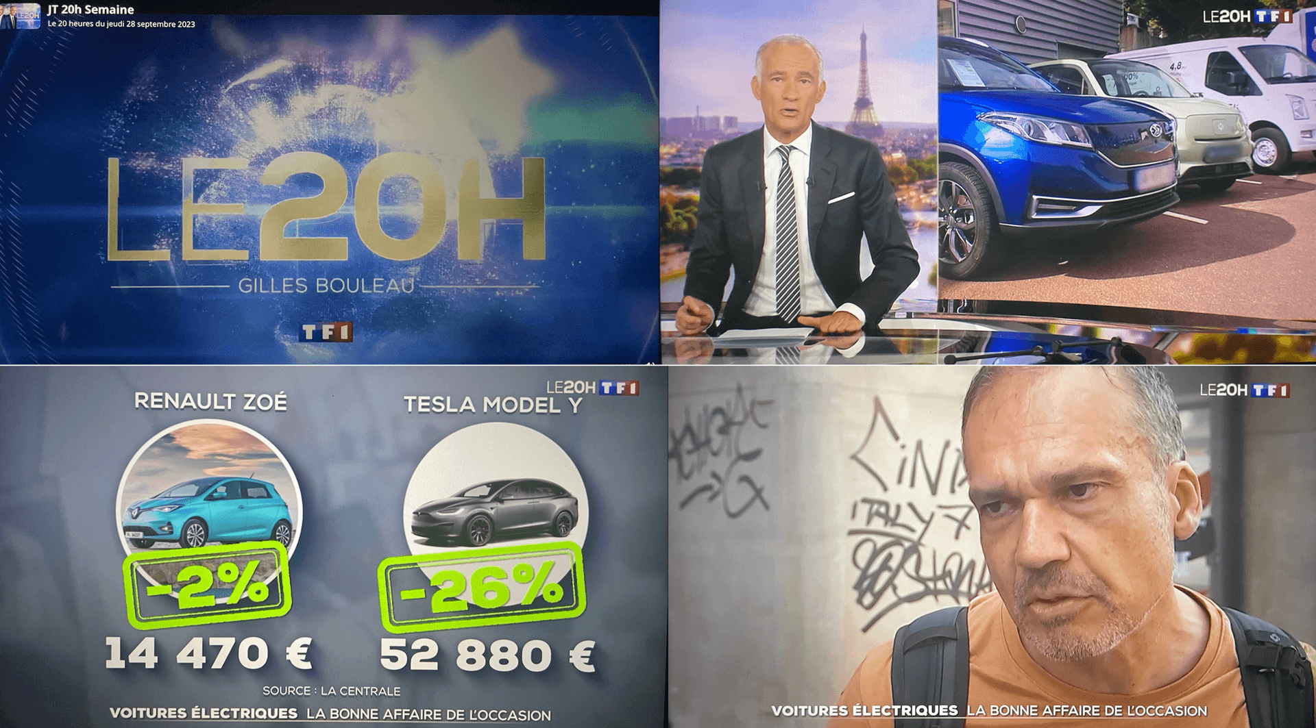 Passage TV au JT de 20H sur TF1 le jeudi 28 septembre 2023